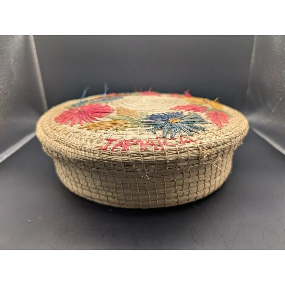 Vintage Woven Basket With Lid Jamaica